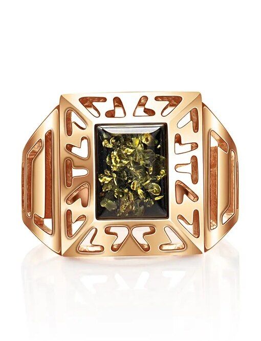 Ring made of gold and natural green amber "Ithaca"